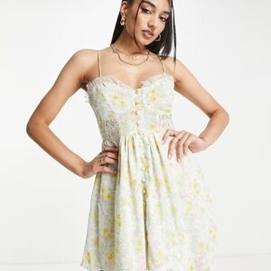 ASOS Floral Lace Mini Dress in Cream and Yellow Size 6